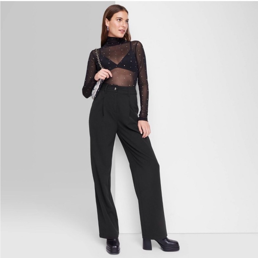 Wild Fable Black Wide Leg Trousers Womens Size 12 High Rise Relaxed Fit Pants